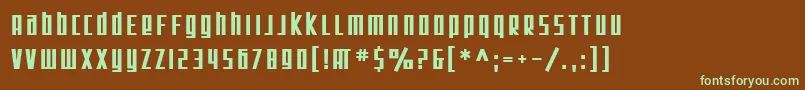 SF Square Root Boldフォントについての詳細 フォントSF Square Root Bold – 緑色の文字が茶色の背景にあります。
