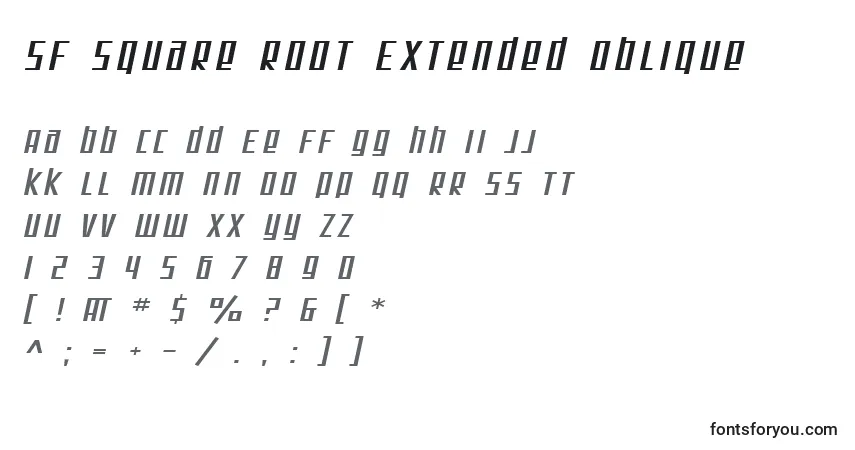 SF Square Root Extended Oblique-fontti – aakkoset, numerot, erikoismerkit