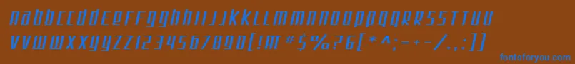 SF Square Root Extended Oblique-Schriftart – Blaue Schriften auf braunem Hintergrund