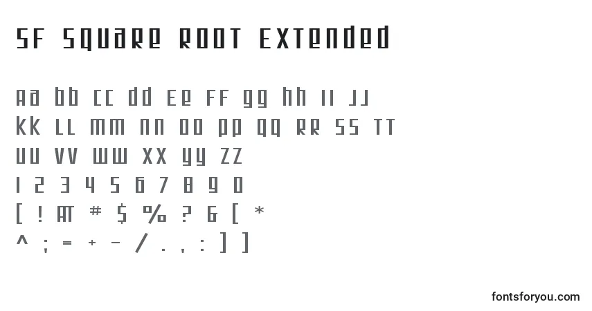 Czcionka SF Square Root Extended – alfabet, cyfry, specjalne znaki