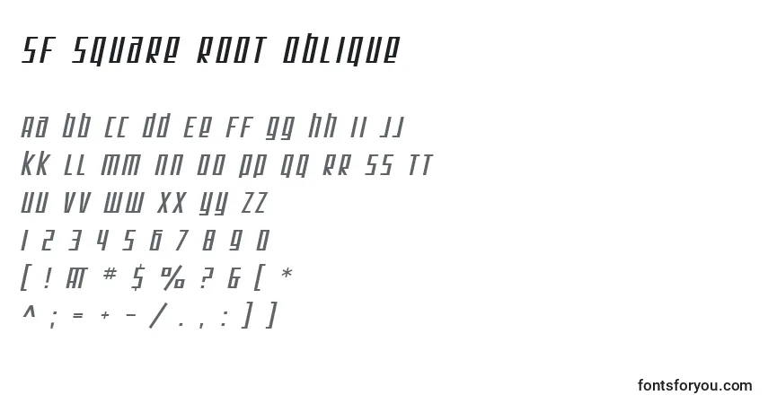 SF Square Root Oblique-fontti – aakkoset, numerot, erikoismerkit
