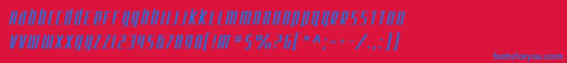SF Square Root Oblique-Schriftart – Blaue Schriften auf rotem Hintergrund