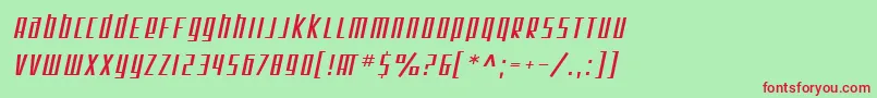 SF Square Root Oblique-Schriftart – Rote Schriften auf grünem Hintergrund