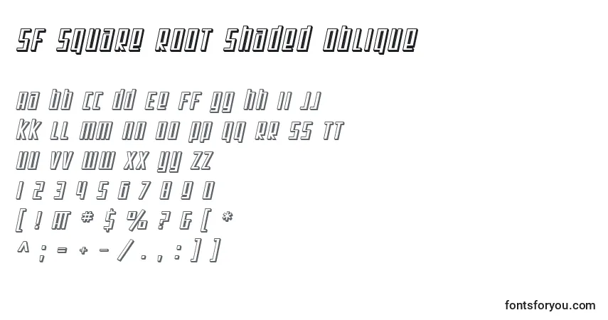 Schriftart SF Square Root Shaded Oblique – Alphabet, Zahlen, spezielle Symbole