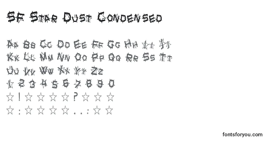 A fonte SF Star Dust Condensed – alfabeto, números, caracteres especiais