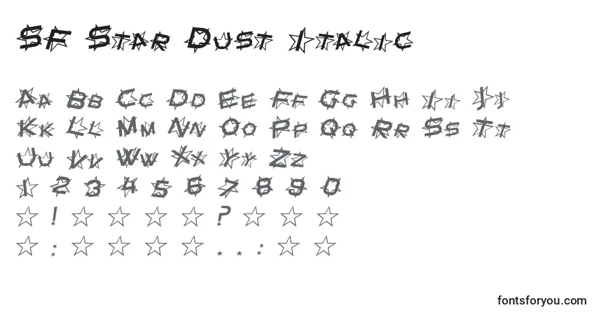 Шрифт SF Star Dust Italic – алфавит, цифры, специальные символы
