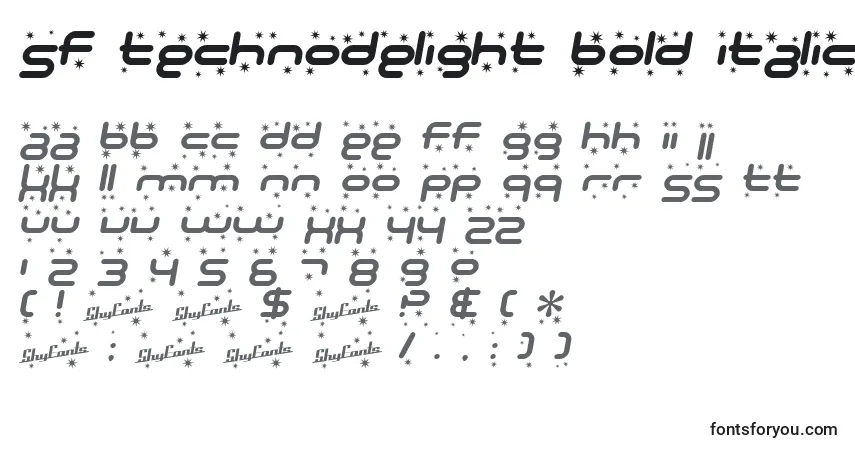 Шрифт SF Technodelight Bold Italic – алфавит, цифры, специальные символы