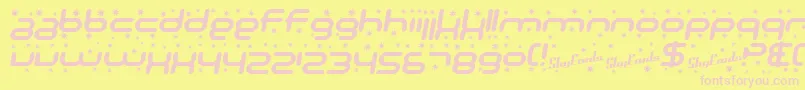 SF Technodelight Bold Italic-Schriftart – Rosa Schriften auf gelbem Hintergrund