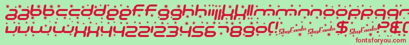 SF Technodelight Bold Italic-fontti – punaiset fontit vihreällä taustalla