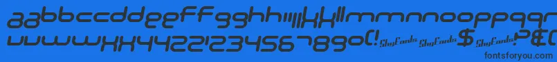 SF Technodelight NS Bold Italic-Schriftart – Schwarze Schriften auf blauem Hintergrund
