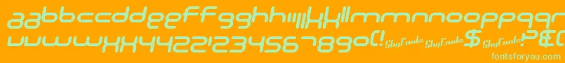 SF Technodelight NS Bold Italic Font – Green Fonts on Orange Background