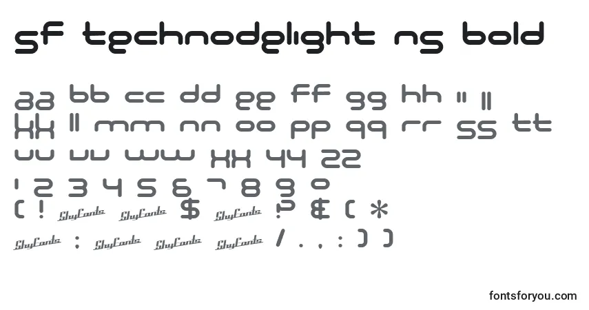Czcionka SF Technodelight NS Bold – alfabet, cyfry, specjalne znaki
