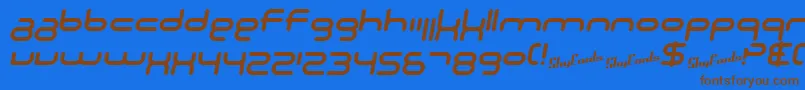 フォントSF Technodelight NS Italic – 茶色の文字が青い背景にあります。