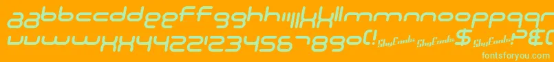 Шрифт SF Technodelight NS Italic – зелёные шрифты на оранжевом фоне