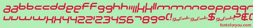 フォントSF Technodelight NS Italic – 赤い文字の緑の背景