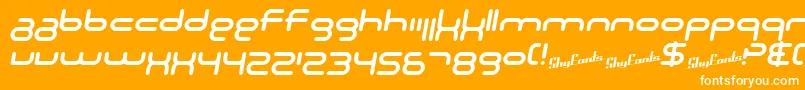 SF Technodelight NS Italic Font – White Fonts on Orange Background