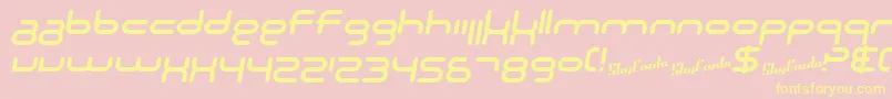 Czcionka SF Technodelight NS Italic – żółte czcionki na różowym tle
