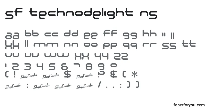 Fuente SF Technodelight NS - alfabeto, números, caracteres especiales