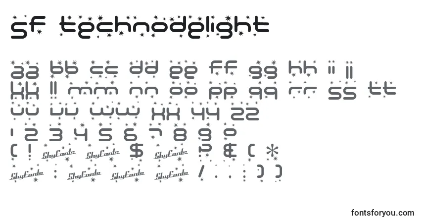 A fonte SF Technodelight – alfabeto, números, caracteres especiais