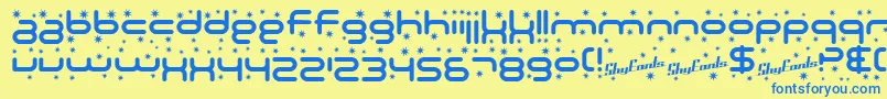 SF Technodelight Font – Blue Fonts on Yellow Background