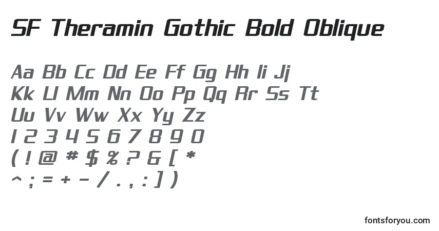 Czcionka SF Theramin Gothic Bold Oblique – alfabet, cyfry, specjalne znaki