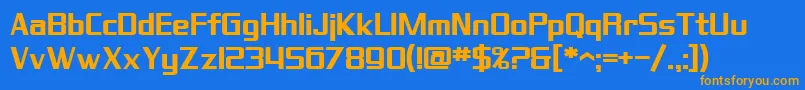 SF Theramin Gothic Bold-Schriftart – Orangefarbene Schriften auf blauem Hintergrund