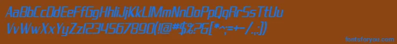 Fonte SF Theramin Gothic Condensed Oblique – fontes azuis em um fundo marrom