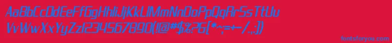 Fonte SF Theramin Gothic Condensed Oblique – fontes azuis em um fundo vermelho