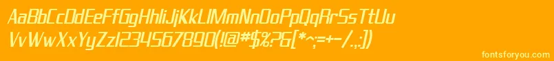 Fonte SF Theramin Gothic Condensed Oblique – fontes amarelas em um fundo laranja