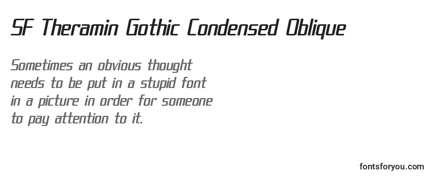 Przegląd czcionki SF Theramin Gothic Condensed Oblique