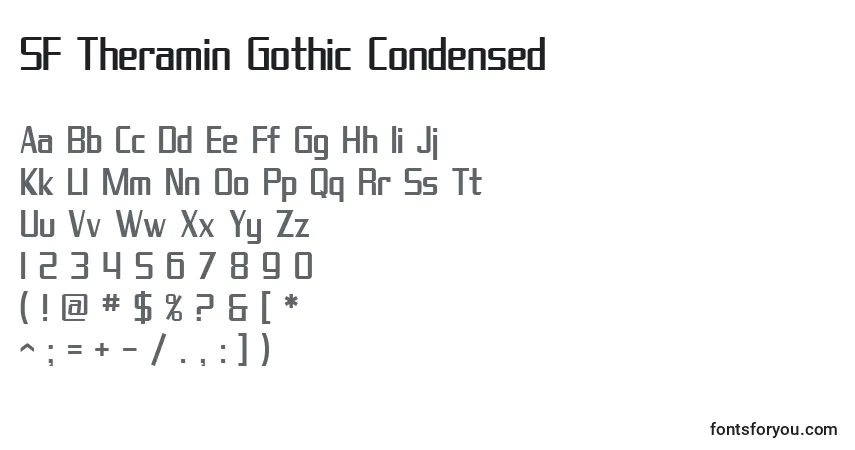Czcionka SF Theramin Gothic Condensed – alfabet, cyfry, specjalne znaki