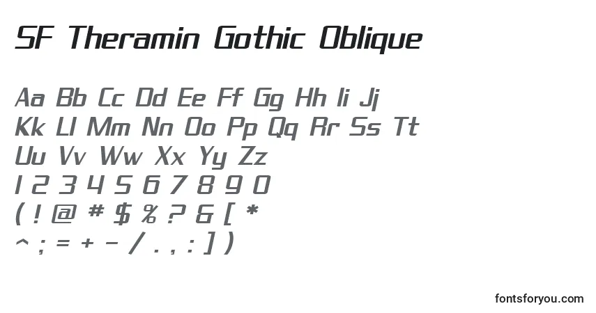 Шрифт SF Theramin Gothic Oblique – алфавит, цифры, специальные символы