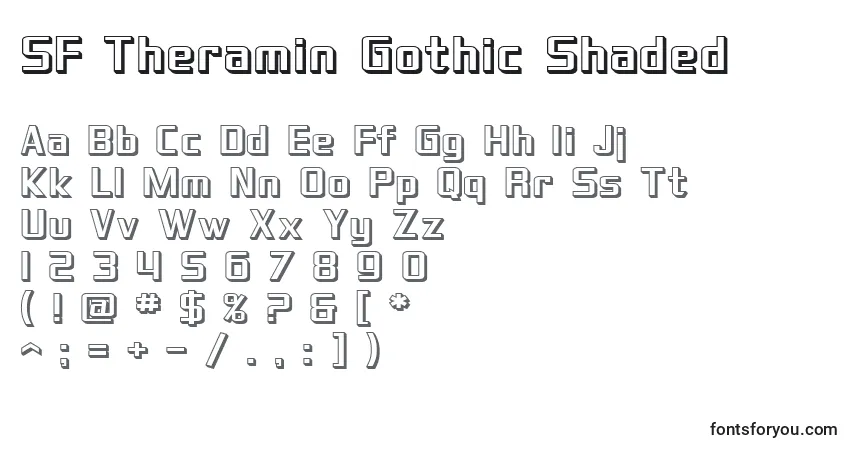 A fonte SF Theramin Gothic Shaded – alfabeto, números, caracteres especiais