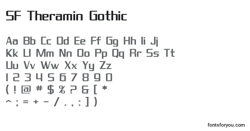 Шрифт SF Theramin Gothic – алфавит, цифры, специальные символы