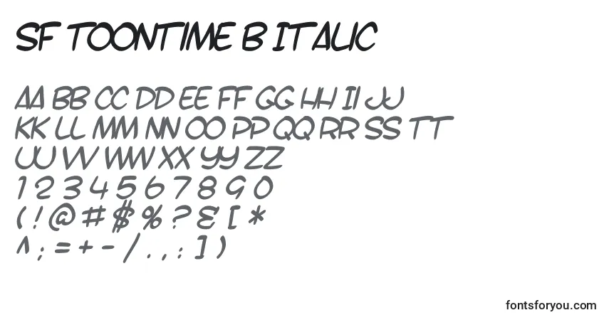 Шрифт SF Toontime B Italic – алфавит, цифры, специальные символы