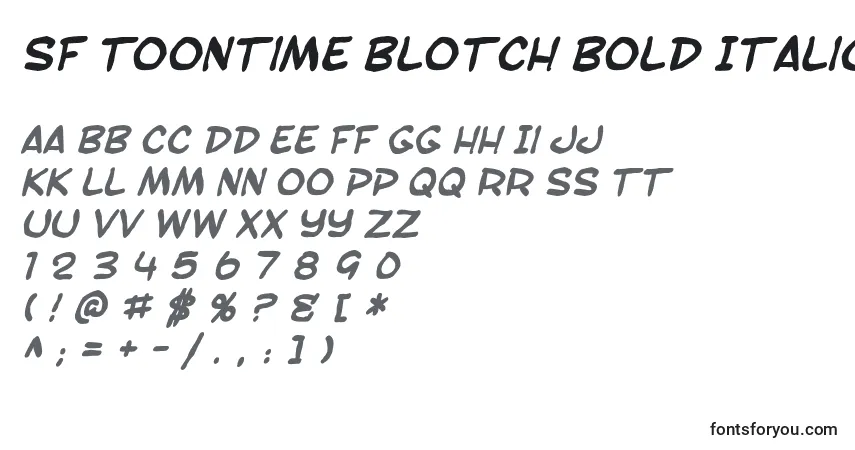 Шрифт SF Toontime Blotch Bold Italic – алфавит, цифры, специальные символы