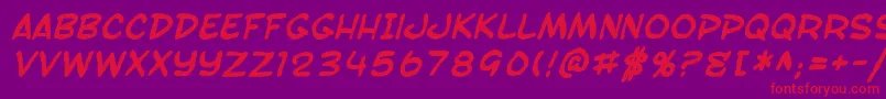 Fonte SF Toontime Blotch Bold Italic – fontes vermelhas em um fundo violeta