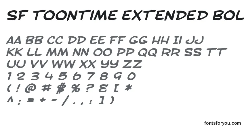 A fonte SF Toontime Extended Bold Italic – alfabeto, números, caracteres especiais