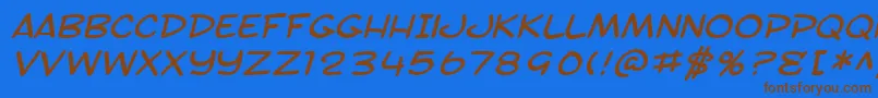 SF Toontime Extended Italic-Schriftart – Braune Schriften auf blauem Hintergrund