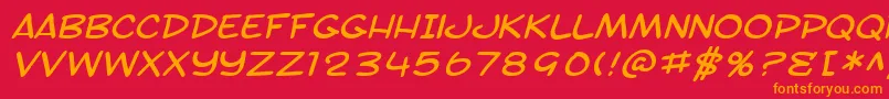 SF Toontime Extended Italic-Schriftart – Orangefarbene Schriften auf rotem Hintergrund