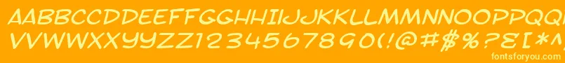 SF Toontime Extended Italic-Schriftart – Gelbe Schriften auf orangefarbenem Hintergrund