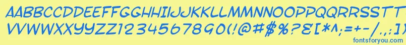 Fonte SF Toontime Italic – fontes azuis em um fundo amarelo