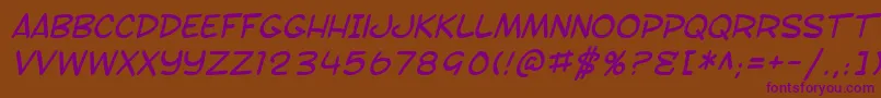 SF Toontime Italic-Schriftart – Violette Schriften auf braunem Hintergrund
