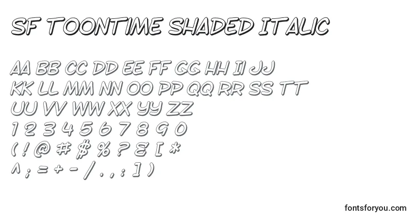 Шрифт SF Toontime Shaded Italic – алфавит, цифры, специальные символы