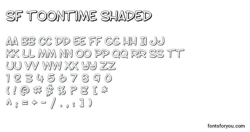 Schriftart SF Toontime Shaded – Alphabet, Zahlen, spezielle Symbole