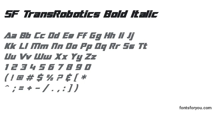 A fonte SF TransRobotics Bold Italic – alfabeto, números, caracteres especiais