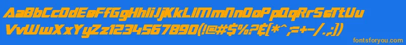 SF TransRobotics Bold Italic-Schriftart – Orangefarbene Schriften auf blauem Hintergrund
