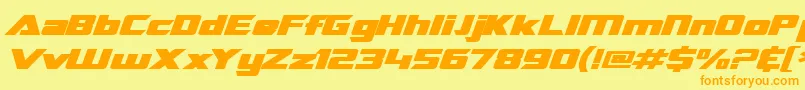 フォントSF TransRobotics Extended Bold Italic – オレンジの文字が黄色の背景にあります。