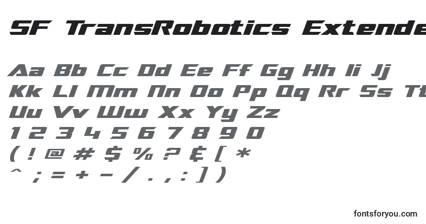 Шрифт SF TransRobotics Extended Italic – алфавит, цифры, специальные символы