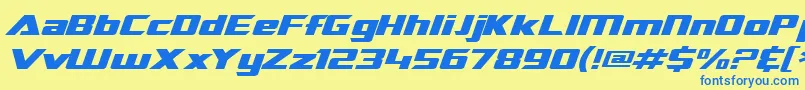 SF TransRobotics Extended Italic-Schriftart – Blaue Schriften auf gelbem Hintergrund
